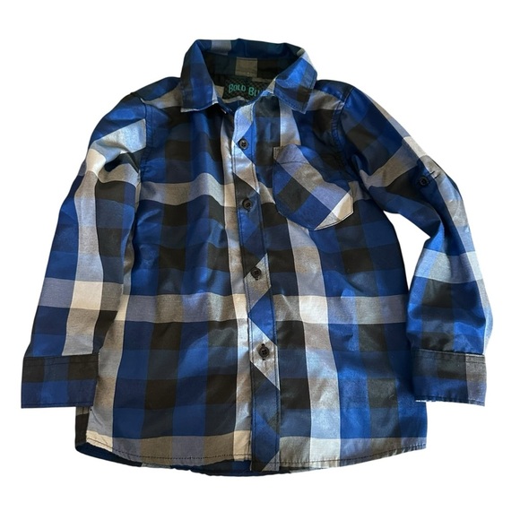 Plaid Kids Button-Down Shirt in Blue and Black - Picture 1 of 4